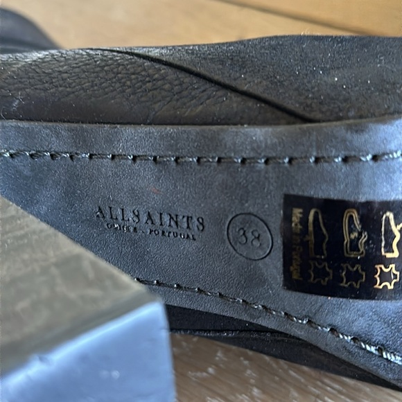Allsaints black pebbled leather peep toe high heel boot bootie 38 US 7.5-8 - Picture 10 of 12